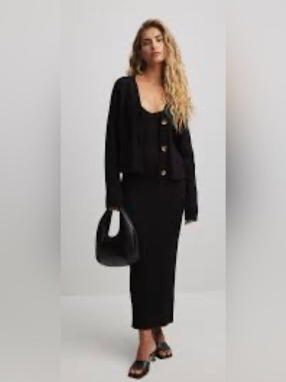 Seven 7 Black Midi Pencil Style Sweater dress Crop Cardigan Set size M
